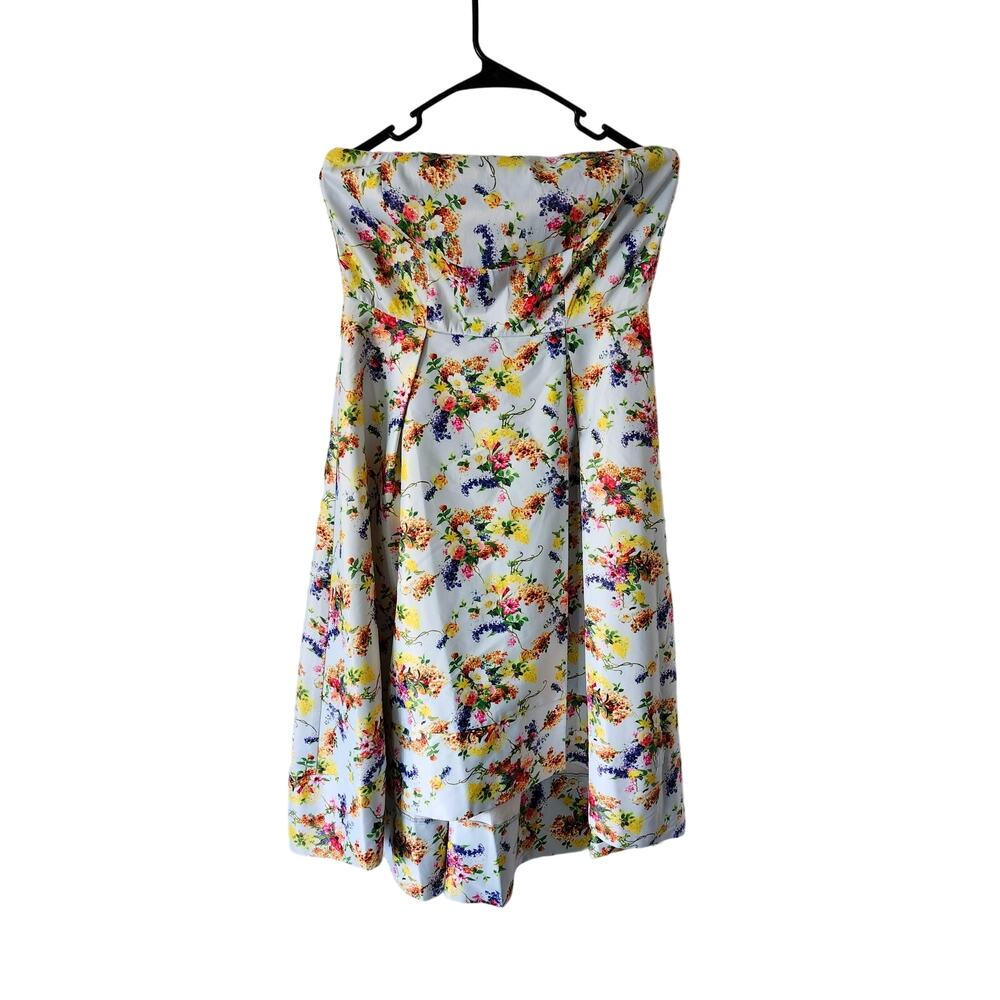 Large Lulumari Strapless Floral DRESS Yellow High Low Silky